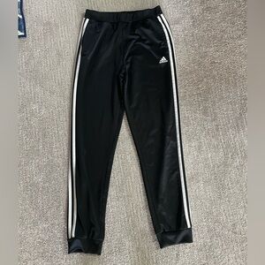 Adidas Boys Black Joggers with White Stripes